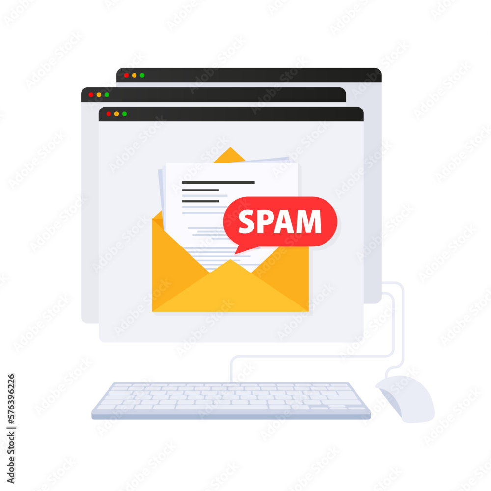 Poster email spamming attack. email box hacking, spam warning.