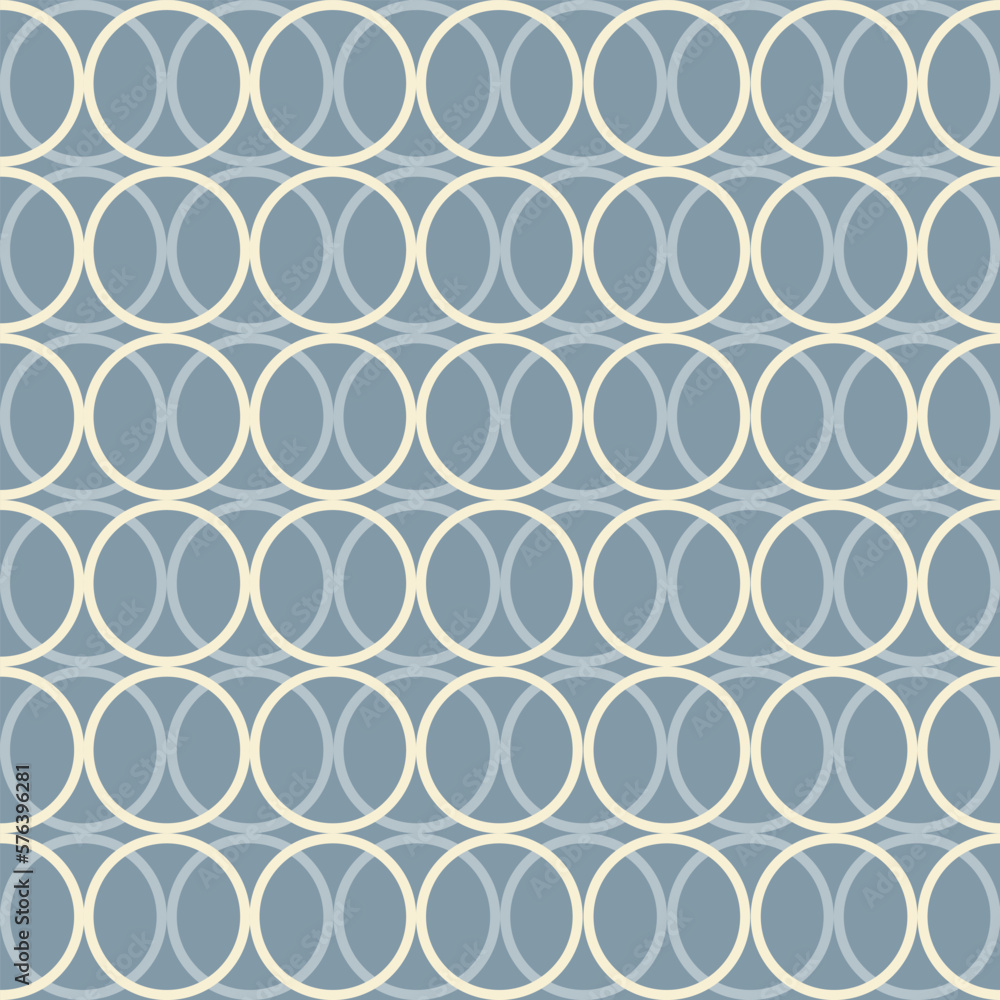 Poster retro aesthetic seamless pattern with interlacing rings or circles on a blue background. modern vect