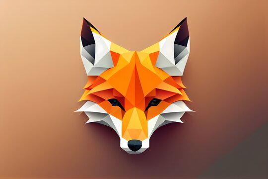 Low polygon red fox face logo for design company, colorful, geometric, abstract. Generative AI.
