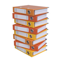 Stack of orange ring binders isolated on the white background
