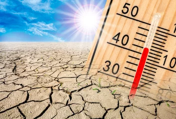 Foto op Plexiglas thermometer shows high temperature in summer heat © Wolfilser