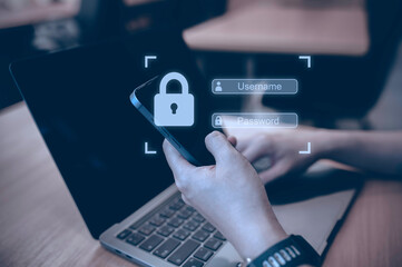 Concept of cyber security, information security and encryption, secure access to user's personal information, secure Internet access, cybersecurity.