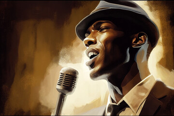 illustration of a male jazz singer during a concert