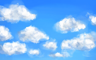 Naklejka na ściany i meble Blue sky with white clouds - Art painting background