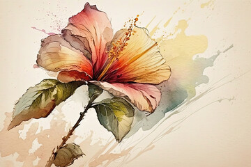 Delicate watercolor flower. Luxurious background for postcards. AI