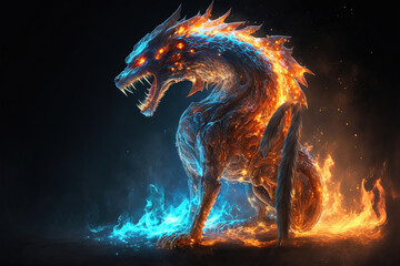 Obraz na płótnie Canvas chimera wolf and dragon fire and ice Generative AI
