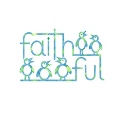 Faithful Choir Singing Birds Graphic with Blue and Green Pattern Fill