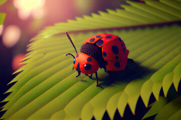 Ladybug on leaf. Ai generated