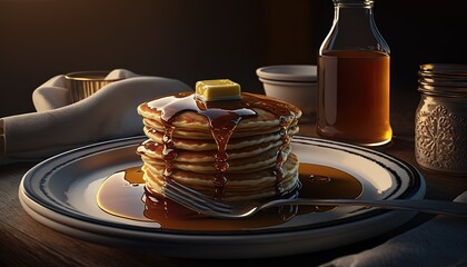 Crêpes au beurre avec sirop sur une assiette. Idéal comme promotion de produits alimentaires.