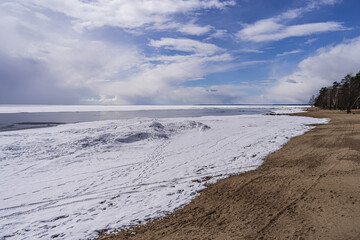 View of the Gulf of Finland in early spring, in the Leningrad region, near St. Petersburg