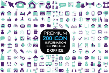 set of  premium icons for web application IT BASE OFFICE | set of 100 premium Information technology icon | Set vector line icons in flat design Media Signs with elements for mobile concepts and web a