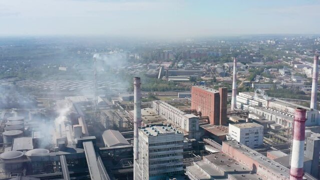 Chemical production: JSC Bashkir Soda Company, production workshops. Aerial view.