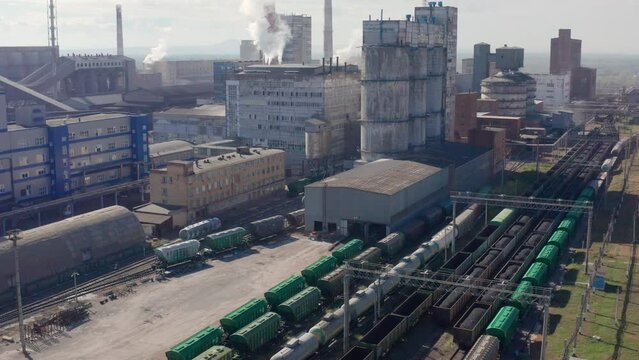 Chemical production: JSC Bashkir Soda Company, production workshops. Aerial view.