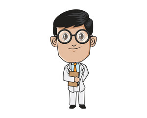 Smiling Doctor Holding Clipboard Illustration with Cartoon Style