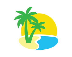 Sunset with Palm Trees in the Beach Simple Illustration