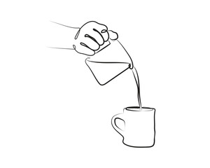 Pouring Coffee Illustration with Silhouette Line Art Style