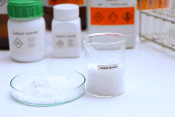 Sodium cyanide in glass, chemical in the laboratory and industry