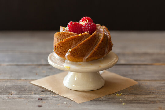 MIni Bundt Cake with Raspberries and Frosting