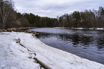 Early spring landscape in the Leningrad region, Russian winter, near Saint Petersburg