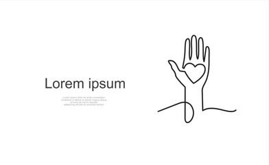 Continuous one line drawing. Abstract hand holding heart. Vector illustration