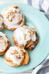 Cinnamon Rolls on a Blue Plate