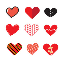 Collection of heart illustrations, red heart element design, Love symbol icon set, love symbol vector, broken heart,