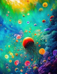Obraz na płótnie Canvas Rainbow underwater world with jellyfish