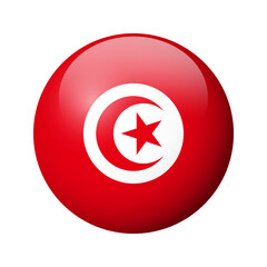 Fototapeta premium Tunisia flag - glossy circle badge. Vector icon.