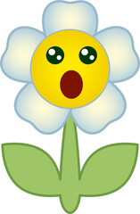 Flower emoticon. Flower cartoon character with face. PNG with transparent background