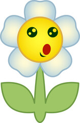 Flower emoticon. Flower cartoon character with face. PNG with transparent background