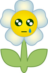 Flower emoticon. Flower cartoon character with face. PNG with transparent background