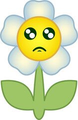 Flower emoticon. Flower cartoon character with face. PNG with transparent background