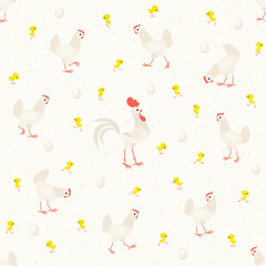 Chicken seamless pattern. Flat vector illustration