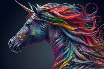 Rainbow Unicorn portrait. Generative AI illustration