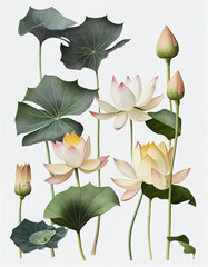 Lotus Flowers with White Background created with Generative AI Technology