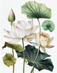 Lotus Flowers with White Background created with Generative AI Technology