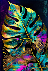 Abstract Color Monstera Leaves created with Generative AI Technology