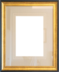 Blank golden vintage wood picture photo frame isolated on white background