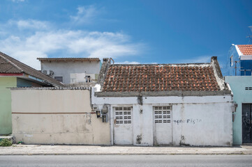 An old, derelict building on the tropical, Caribbean island of Curacao