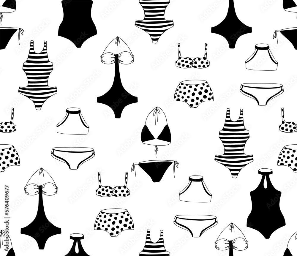 Poster seamless bikini pattern in sketch style in doodle style. vector illustration.