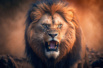 Fototapeta premium Lion in Africa closeup. Generative AI