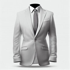 Men's business suit, exhibition, showcase, mannequin. Jacket, shirt and tie.