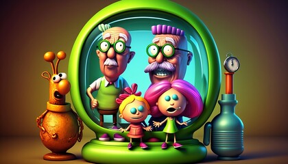 Fototapeta premium A family in 3D Cartoon style. Colorful and funny.