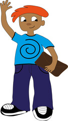 Boy named Jake in a blue t-shirt holds a folder. A cute illustration that can become a starting point for creating a character in a book or cartoon.