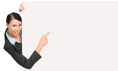 Close-up of a young woman holding signboard