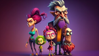A family in 3D Cartoon style. Colorful and funny.