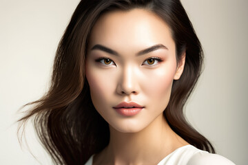 Naklejka premium Portrait of a young & beautiful asian woman AI generated art