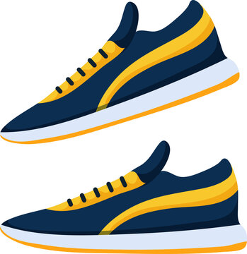 Blue And Yellow Sneakers, Shoes ,Fashion Of Man,fashion Sport Products,Health And Fitness Products Collection Isometric Vector Concepts.