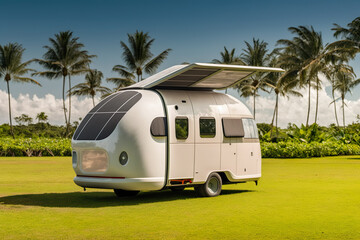 Sustainable Adventure: Exploring the Tropics in a Futuristic Electric Camper Van. Generative AI