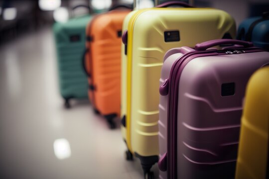 Lined Up Travel Suitcases at the Airport Terminal. Generative AI